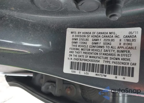 2012 Honda Civic Ex from USA, damaged, VIN 2HGFB2F84CH303264